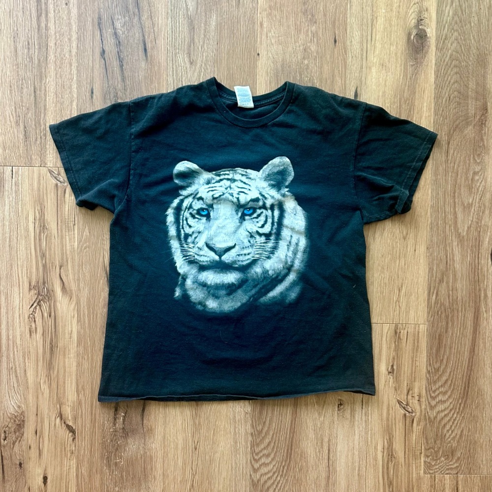 Delta Pro Weight White‎ Tiger Graphic T-Shirt Black Mens Large Blue Eyes Nature